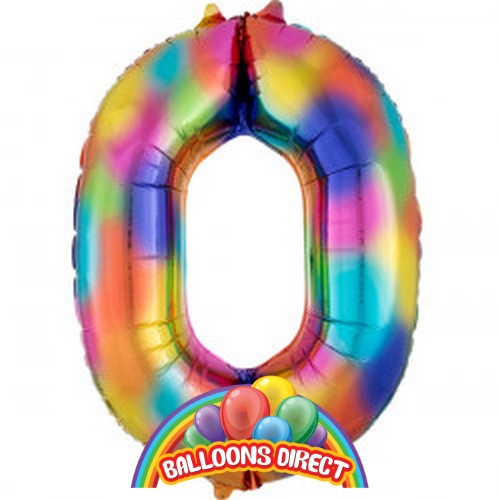 rainbow number 0 large 34" foil balloon