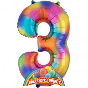 rainbow number 3 large 34" foil balloon