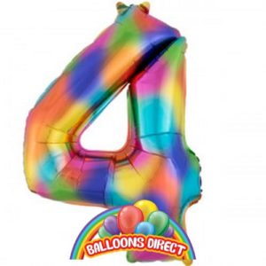 rainbow number 4 large 34" foil balloon