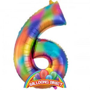 rainbow number 6 large 34" foil balloon
