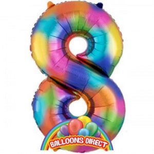 rainbow number 8 large 34" foil balloon from BalloonsDirect.ie