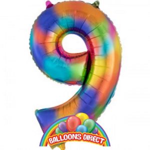 rainbow number 9 large 34" foil balloon