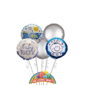 baby boy deluxe balloon bouquet with 5 inflated balloons