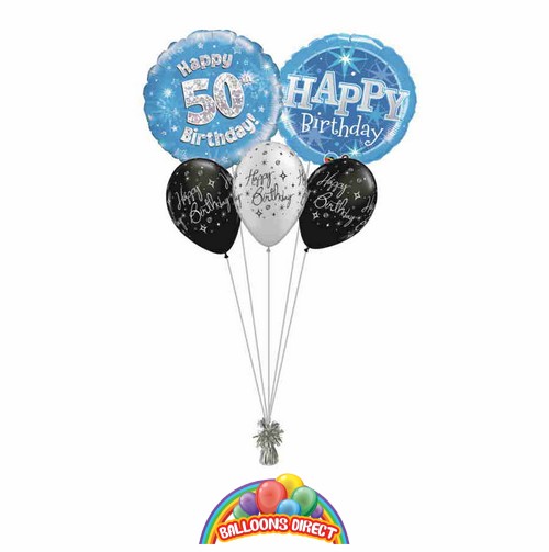 Buy Blue 50th Birthday Balloons Bouquet | Balloons Direct