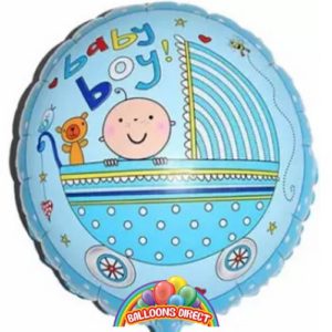 baby boy round buggy foil balloon